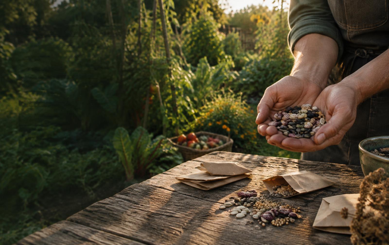 A gardener sharing seeds in a garden